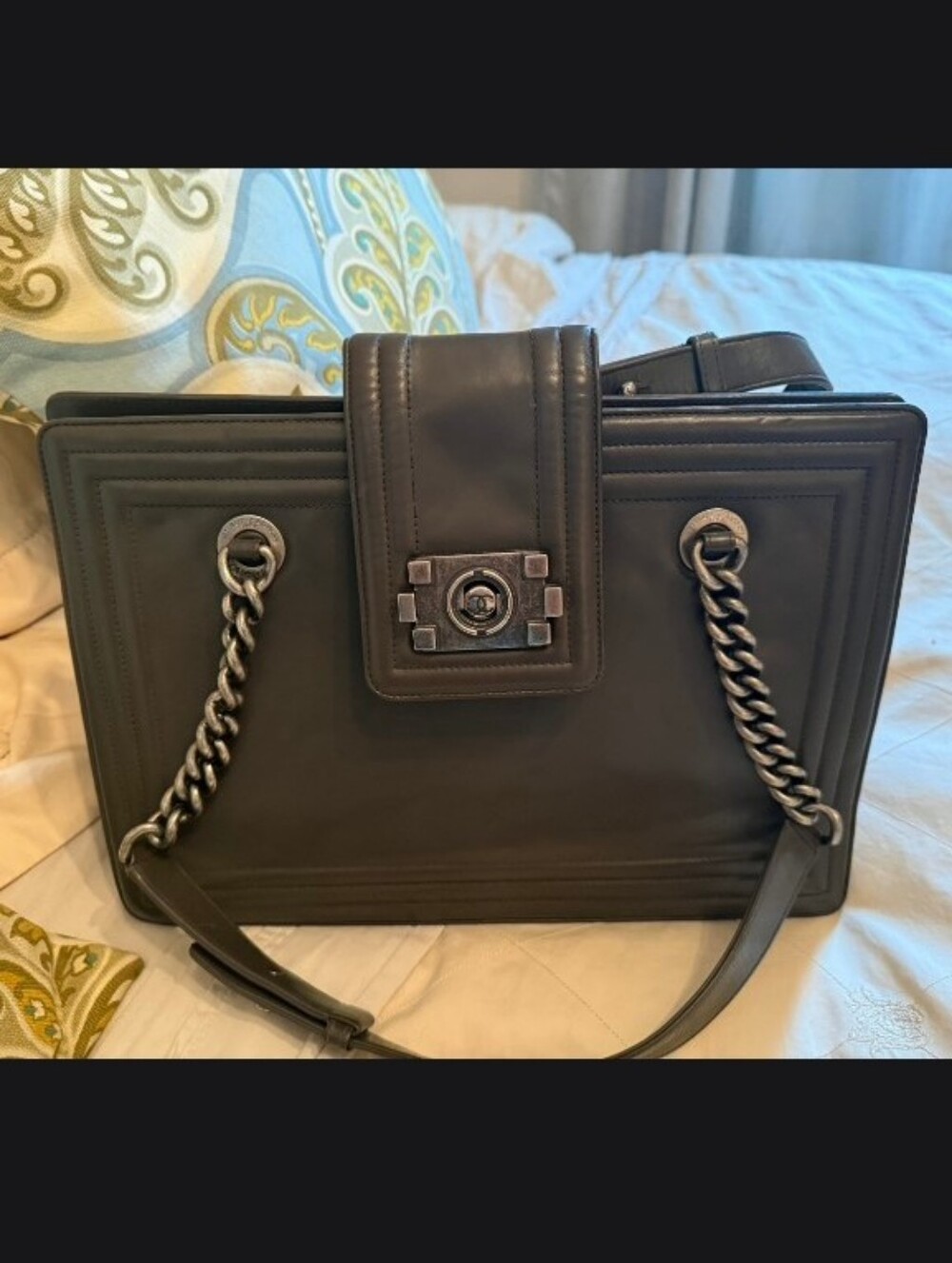 CHANEL  Leather Shoulder Bag with Chain Handles